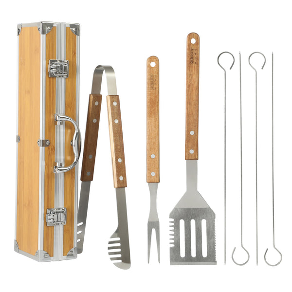 gibson home Gibson Home Barbeque Pro 8 Piece BBQ Tools W/ Acacia Wood Handles and Aluminum Storage Box gibson home Gibson Home Barbeque Pro 8 Piece BBQ Tools W/ Acacia Wood Handles and Aluminum Storage Box