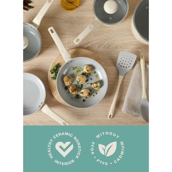 Gibson Home Gibson Home Barnsdall 10 Piece Premium PFA Free Ceramic Nonstick Pots And Pans Aluminum Cookware Set W/ Kitchen Tools - Linen