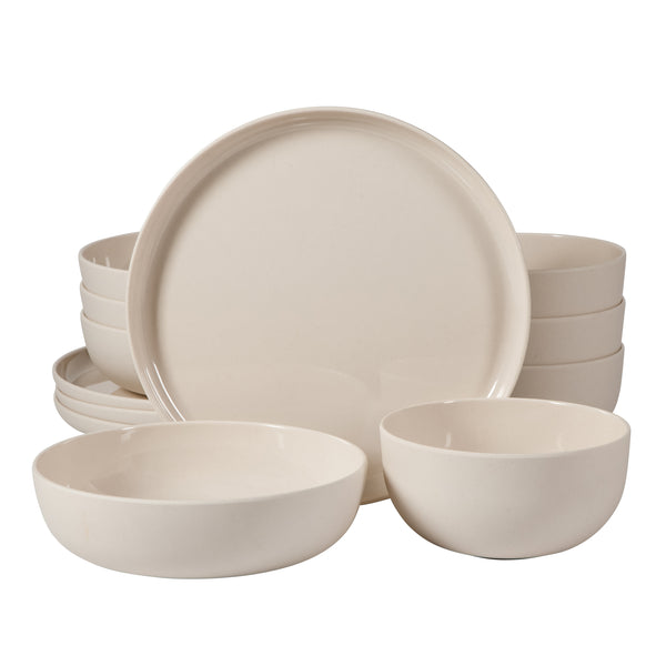 gibson home Gibson Home Candy Skies 12 Piece Unbreakable Wheat Straw Melamine Plates and Bowls Dinnerware Set - Outdoor Camping & Everyday Use - Matte Exterior/Shiny Interior