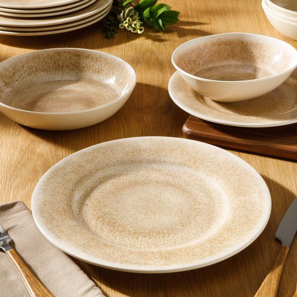Gibson Home Gibson Home Casper Court 16-Piece Melamine Dinnerware Set – Reactive Glaze Look Plates And Bowls Service For 4 – Top Rack Dishwasher Safe Everyday Dining Set