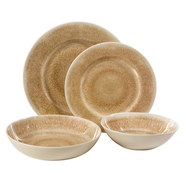 Gibson Home Gibson Home Casper Court 16-Piece Melamine Dinnerware Set – Reactive Glaze Look Plates And Bowls Service For 4 – Top Rack Dishwasher Safe Everyday Dining Set