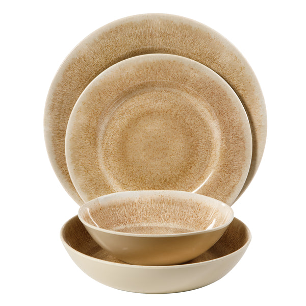 Gibson Home Gibson Home Casper Court 16-Piece Melamine Dinnerware Set – Reactive Glaze Look Plates And Bowls Service For 4 – Top Rack Dishwasher Safe Everyday Dining Set