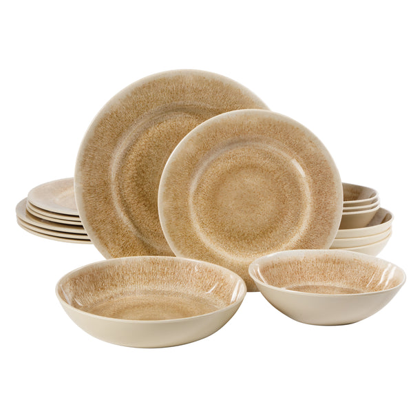 gibson home Gibson Home Casper Court 16-Piece Melamine Dinnerware Set – Reactive Glaze Look Plates and Bowls Service for 4 – Top Rack Dishwasher Safe Everyday Dining Set