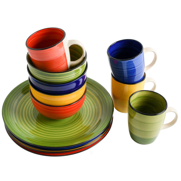Gibson Home Gibson Home Color Vibes 12-Piece Hand-Painted Stoneware Dinnerware Set