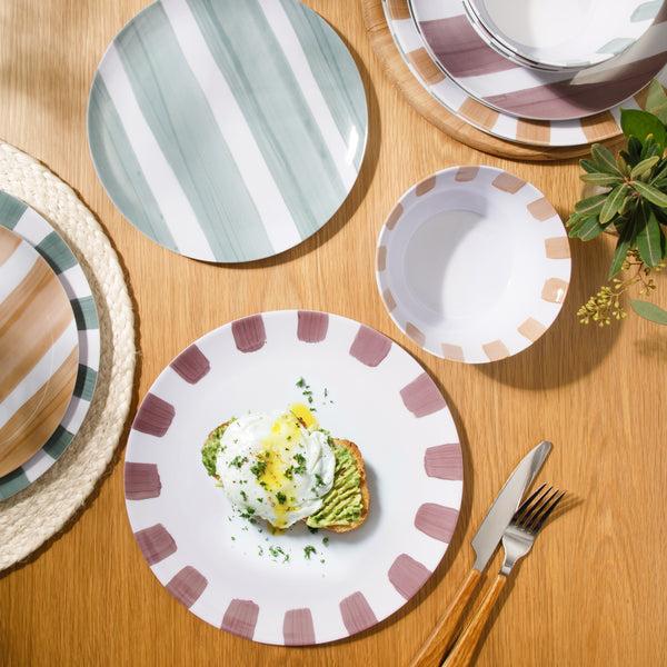 Gibson Home Gibson Home Cottage Stripes 12 Piece Unbreakable Melamine Plates And Bowls Dinnerware Set - Outdoor Camping & Everyday Use - Assorted Colors