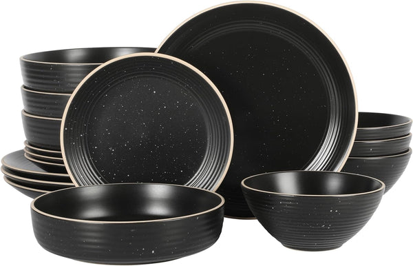 Gibson Home Gibson Home Dinah 16 Piece Double Bowl Stoneware Embossed Speckled Dinnerware Set - Matte Black White Or Sage Green