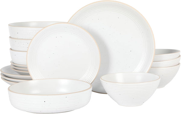 Gibson Home Gibson Home Dinah 16 Piece Double Bowl Stoneware Embossed Speckled Dinnerware Set - Matte Black White Or Sage Green