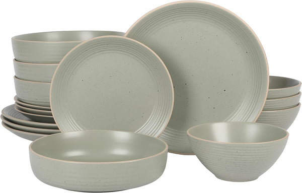 gibson home Gibson Home Dinah 16 Piece Double Bowl Stoneware Embossed Speckled Dinnerware Set - Matte Black White or Sage Green