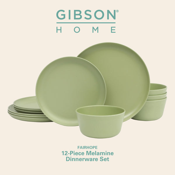 Gibson Home Gibson Home Fairhope 12 Piece Melamine Dinnerware Set - Matte Green
