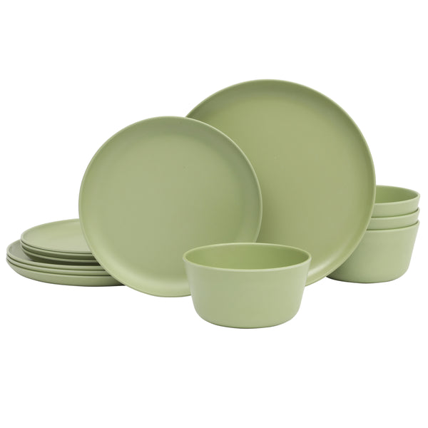 gibson home Gibson Home Fairhope 12 Piece Melamine Dinnerware Set - Matte Green