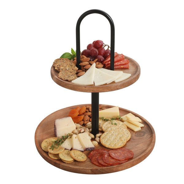 gibson home Gibson Home Gracious Dining 2-Tier Round Acacia Wood Serving Tray – Rustic Charcuterie Board Stand with Black Iron Handle – Tiered Party Platter Dessert Display or Lazy Susan for Entertaining gibson home Gibson Home Gracious Dining 2-Tier Round Acacia Wood Serving Tray – Rustic Charcuterie Board Stand with Black Iron Handle – Tiered Party Platter Dessert Display or Lazy Susan for Entertaining
