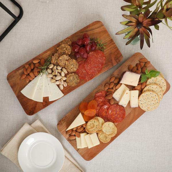 Gibson Home Gibson Home Gracious Dining 2-Tier Wooden Serving Tray With Metal Frame – Acacia Wood Rectangle Charcuterie Board Cheese Platter Dessert Display Stand For Buffet Kitchen Dining Or Events