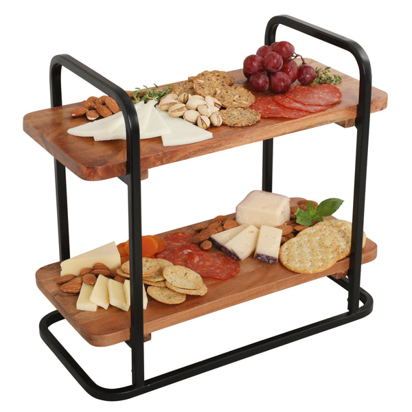 gibson home Gibson Home Gracious Dining 2-Tier Wooden Serving Tray with Metal Frame – Acacia Wood Rectangle Charcuterie Board Cheese Platter Dessert Display Stand for Buffet Kitchen Dining or Events gibson home Gibson Home Gracious Dining 2-Tier Wooden Serving Tray with Metal Frame – Acacia Wood Rectangle Charcuterie Board Cheese Platter Dessert Display Stand for Buffet Kitchen Dining or Events