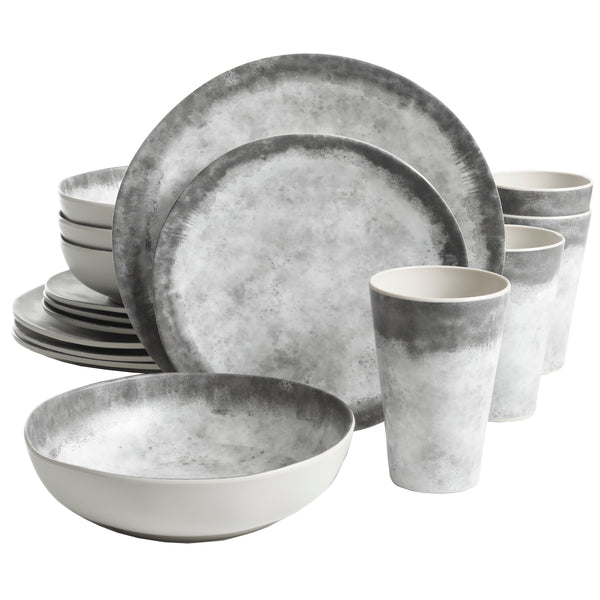 gibson home Gibson Home Granite Organic Round Melamine Dinnerware Set Service for Four (16pcs) Marble