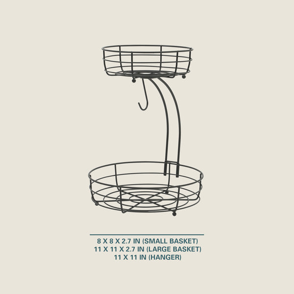 Gibson Home Gibson Home Harvest Season Two-Tier Fruit Basket With Banana Hanger – Black Metal Countertop Produce Stand – Kitchen Storage Organizer For Apples Oranges Bananas – Durable Iron Wire Frame