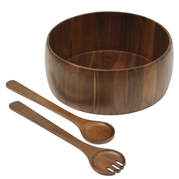 gibson home Gibson Home Laurelton 3 Piece Large 13" Acacia Wood Salad Serving Bowl Set w/ 2 Serving Tools