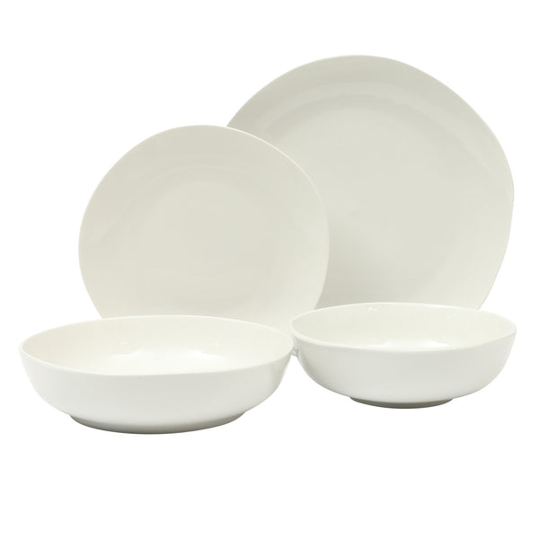 Gibson Home Gibson Home Lindendale 16 Piece Porcelain Ceramic Plates And Bowls Dishes Scratch And Chip Resistant Service For 4 Dinnerware Set - White