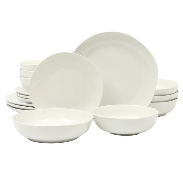 gibson home Gibson Home Lindendale 16 Piece Porcelain Ceramic Plates and Bowls Dishes Scratch and Chip Resistant Service for 4 Dinnerware Set - White