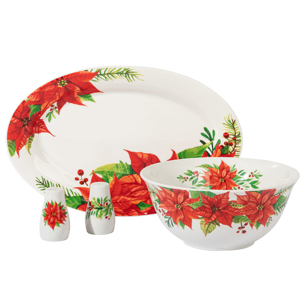 gibson home Gibson Home Magic Poinsettia 4 Piece Serving and Accessories Set