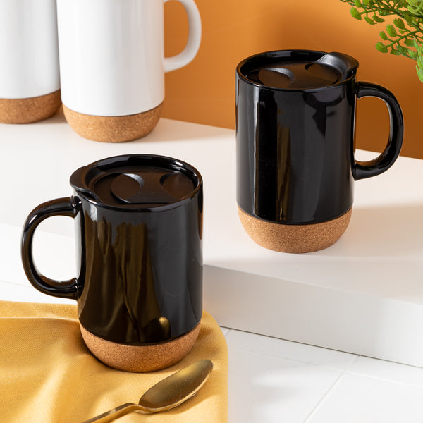 Gibson Home Gibson Home Modani 2-Pack Large 16.5oz Ceramic Mug Set W/ Removable Cork Bottom And Lid