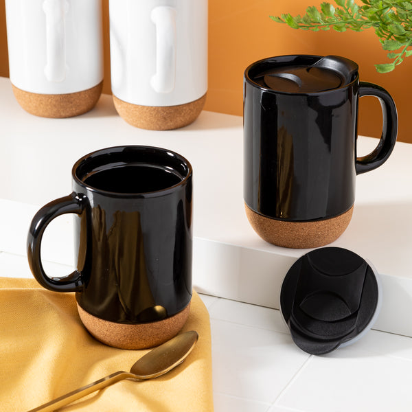 Gibson Home Gibson Home Modani 2-Pack Large 16.5oz Ceramic Mug Set W/ Removable Cork Bottom And Lid