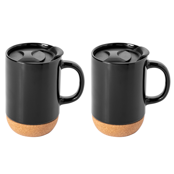 Gibson Home Gibson Home Modani 2-Pack Large 16.5oz Ceramic Mug Set W/ Removable Cork Bottom And Lid