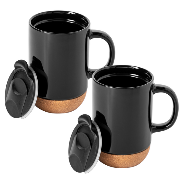 gibson home Gibson Home Modani 2-Pack Large 16.5oz Ceramic Mug Set w/ Removable Cork Bottom and Lid