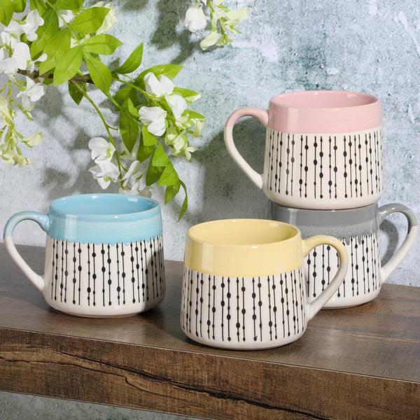 Gibson Home Gibson Home Morning Mist 15oz 4-Pack Belly Shaped Stoneware Mug Set