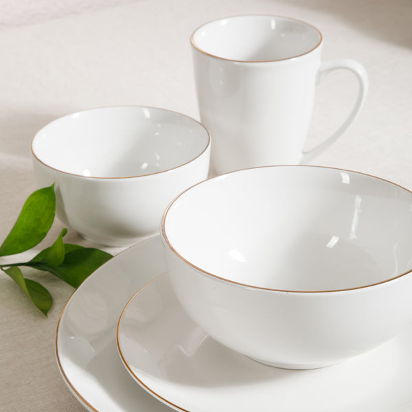 Gibson Home Gibson Home Ogalla 30 Piece Plates Bowls & Mugs Dinnerware Set - Service For 6 - White Porcelain W/ Gold Band