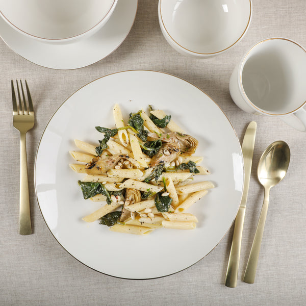 Gibson Home Gibson Home Ogalla 30 Piece Plates Bowls & Mugs Dinnerware Set - Service For 6 - White Porcelain W/ Gold Band