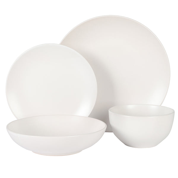 Gibson Home Gibson Home Queenslane 16 Piece Plates And Bowls Dishes Stoneware Ceramic Dinnerware Sets - Matte White