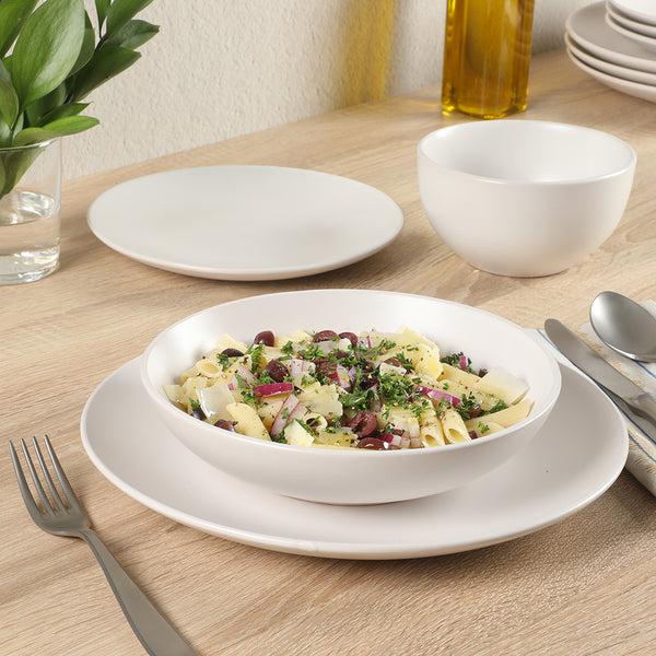 Gibson Home Gibson Home Queenslane 16 Piece Plates And Bowls Dishes Stoneware Ceramic Dinnerware Sets - Matte White