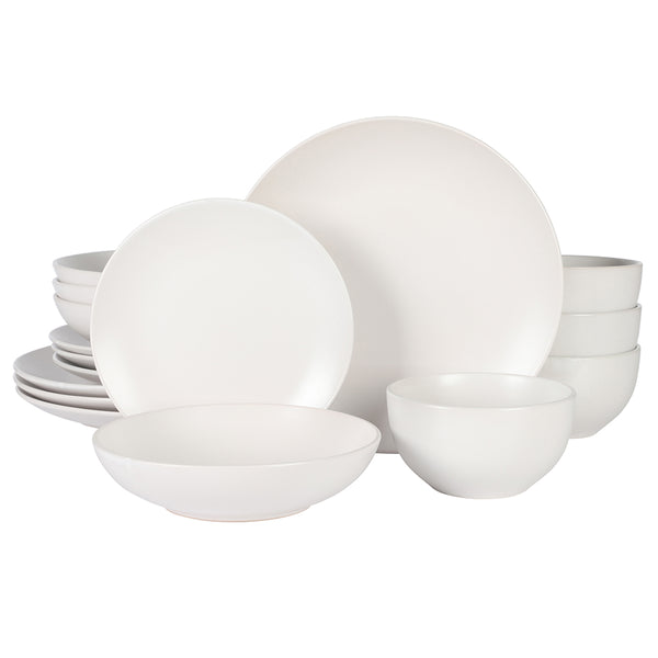 gibson home Gibson Home Queenslane 16 Piece Plates and Bowls Dishes Stoneware Ceramic Dinnerware Sets - Matte White