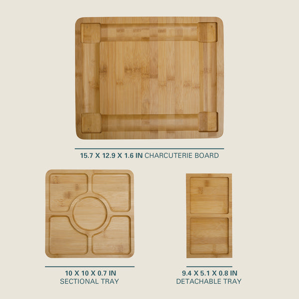 Gibson Home Gibson Home Rustic Inspirations 18-Piece Bamboo Charcuterie Board Set For Serving – Large Cheese & Fruit Tray With Hidden Drawer Ceramic Bowls Utensils – Gift For Entertaining Housewarming Holidays