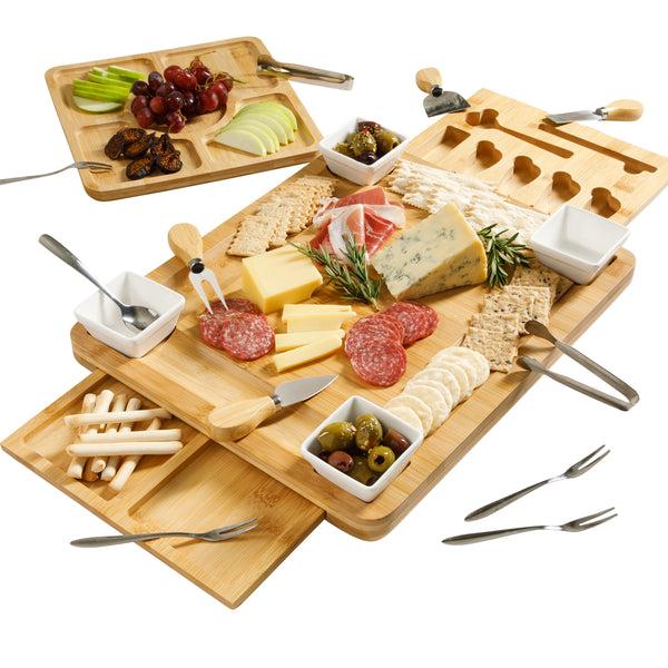 gibson home Gibson Home Rustic Inspirations 18-Piece Bamboo Charcuterie Board Set for Serving – Large Cheese & Fruit Tray with Hidden Drawer Ceramic Bowls Utensils – Gift for Entertaining Housewarming Holidays