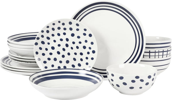 gibson home Gibson Home Seaboard Decorated White and Blue Porcelain Plates and Bowls Dinnerware Set