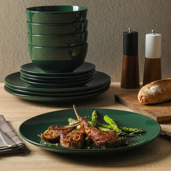 Gibson Home Gibson Home Simple Essential (Service For 4) Plates And Bowls Porcelain Solid Color Dishes Ceramic Dinnerware Set - Hunter Green