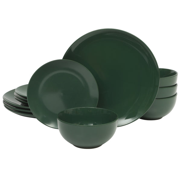 gibson home Gibson Home Simple Essential (Service for 4) Plates and Bowls Porcelain Solid Color Dishes Ceramic Dinnerware Set - Hunter Green