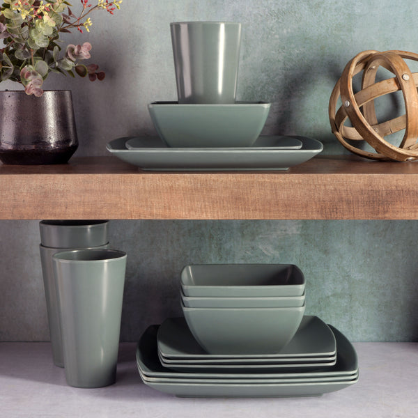 Gibson Home Gibson Home Soho Grayson Square 16-Piece Melamine Dinnerware Set - Green