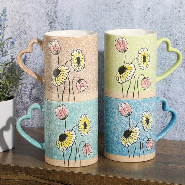Gibson Home Gibson Home Sunbloom 4-Pack 16oz Stoneware Mugs W/ Heart Shaped Handles