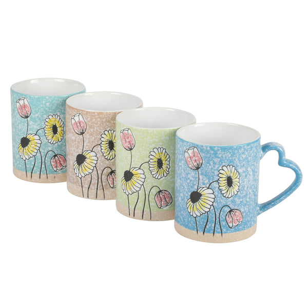 Gibson Home Gibson Home Sunbloom 4-Pack 16oz Stoneware Mugs W/ Heart Shaped Handles