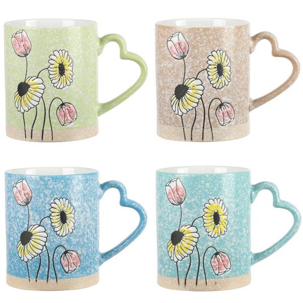gibson home Gibson Home Sunbloom 4-Pack 16oz Stoneware Mugs w/ Heart Shaped Handles