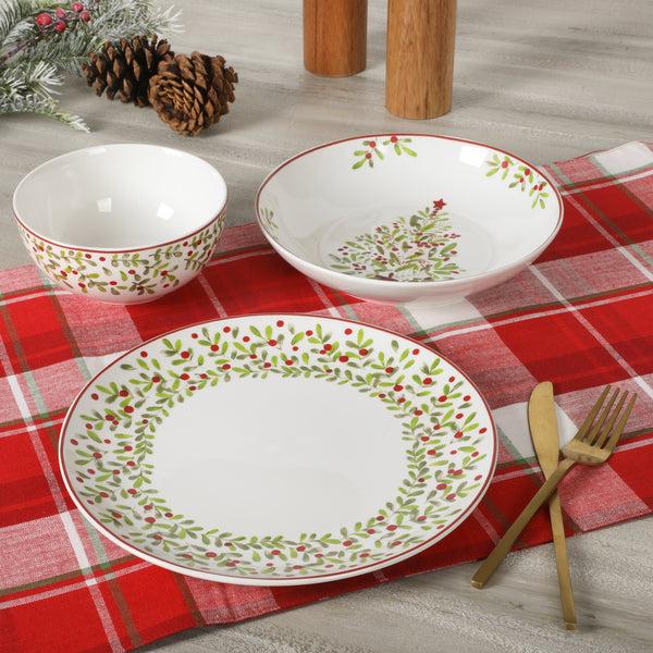 Gibson Home Gibson Home Tree Festival 12 Piece Double Bowl Dinnerware Set
