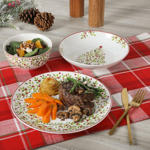 Gibson Home Gibson Home Tree Festival 12 Piece Double Bowl Dinnerware Set