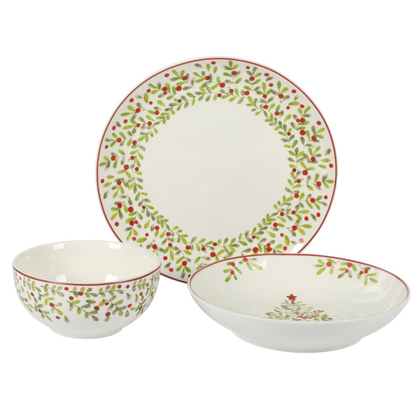 Gibson Home Gibson Home Tree Festival 12 Piece Double Bowl Dinnerware Set