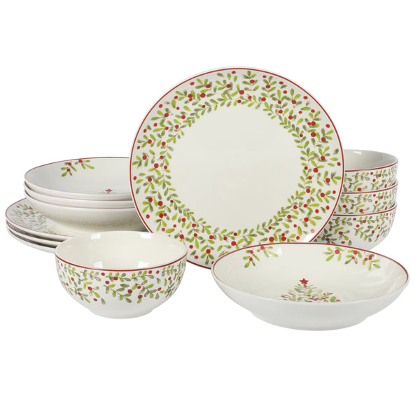 gibson home Gibson Home Tree Festival 12 Piece Double Bowl Dinnerware Set