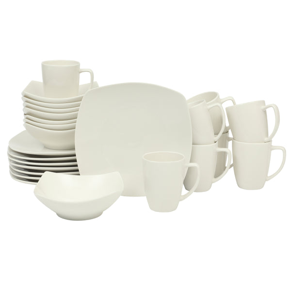 gibson home Gibson Home Zen Buffet (Service for 8) 24 Piece Plates and Bowls Porcelain Solid Color Dishes Ceramic Dinnerware Set - White