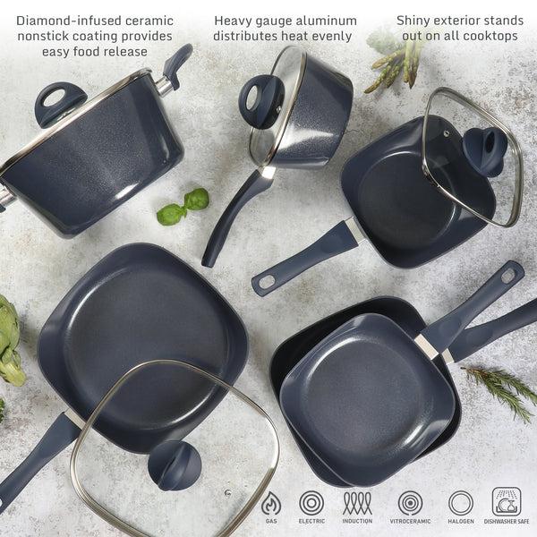 Gibson Home Gibson Soho Lounge 10-Piece Aluminum SquareDiamond-Infused Ceramic Non-Stick Induction Cookware Set