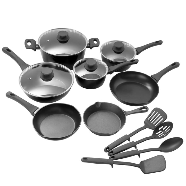 gibson home Gibson Soho Lounge 15-Piece Aluminum Cookware Set w/ Bakelite Handles and Glass Lids