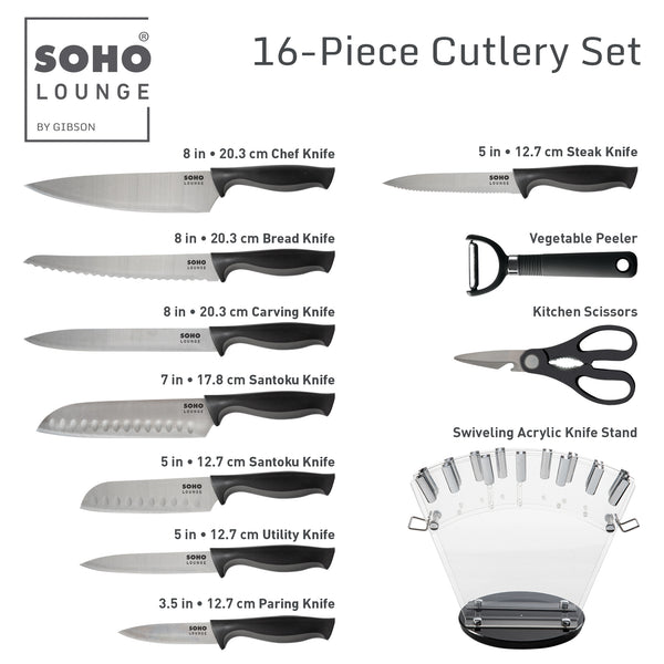 Gibson Home Gibson Soho Lounge 16-Piece Stainless Steel Kitchen Cutlery Knife Set W/ Acrylic Stand